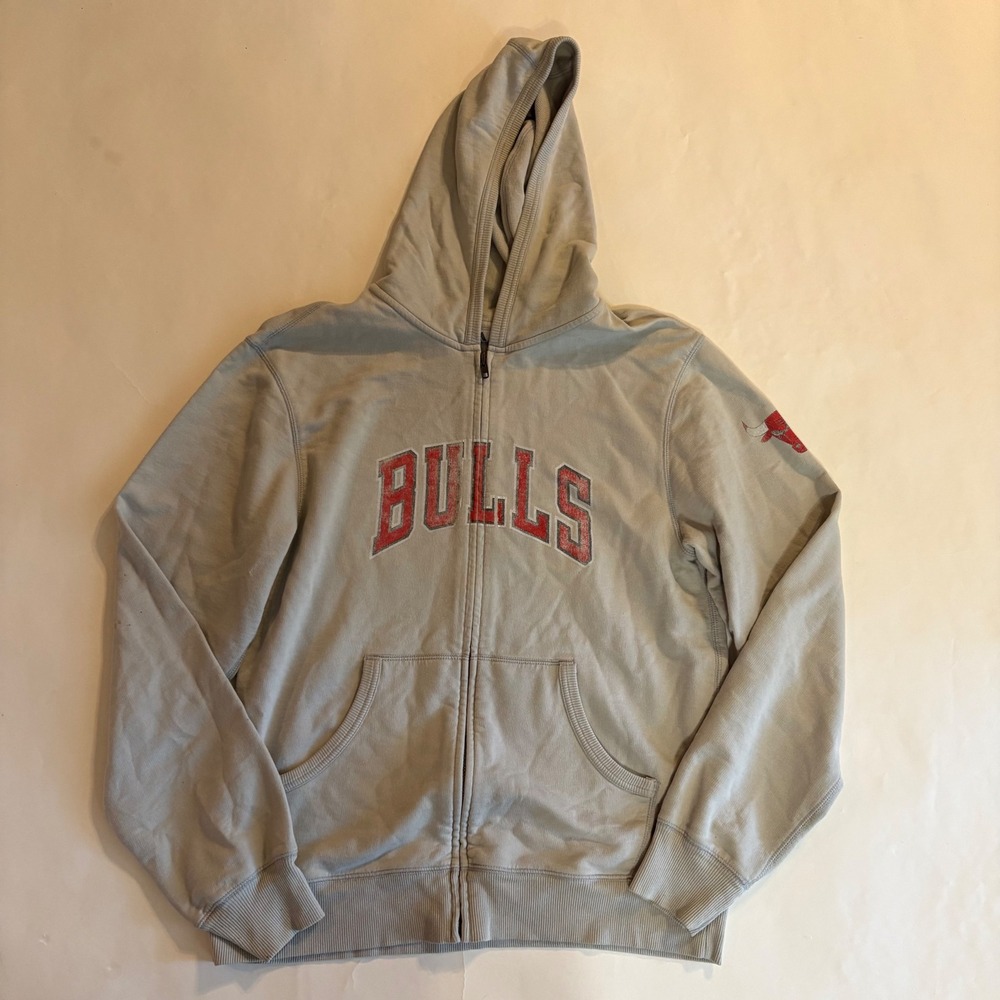 Adidas Chicago Bulls Mens Large Gray Full Zip Hoodie NBA Basketball Sportswear